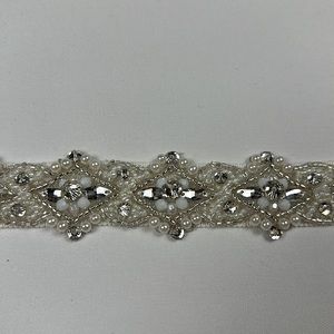 Crystal/pearl beaded ribbon bride sash. Wedding. Can be sewn on.